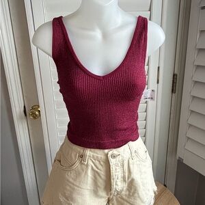 Free People Ribbed V-Neck Berry Wine Combo Tank size M/L